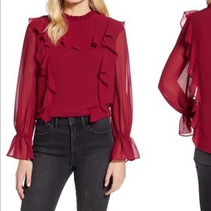 NWT Rachel Parcell Feminine Red Ruffle Top